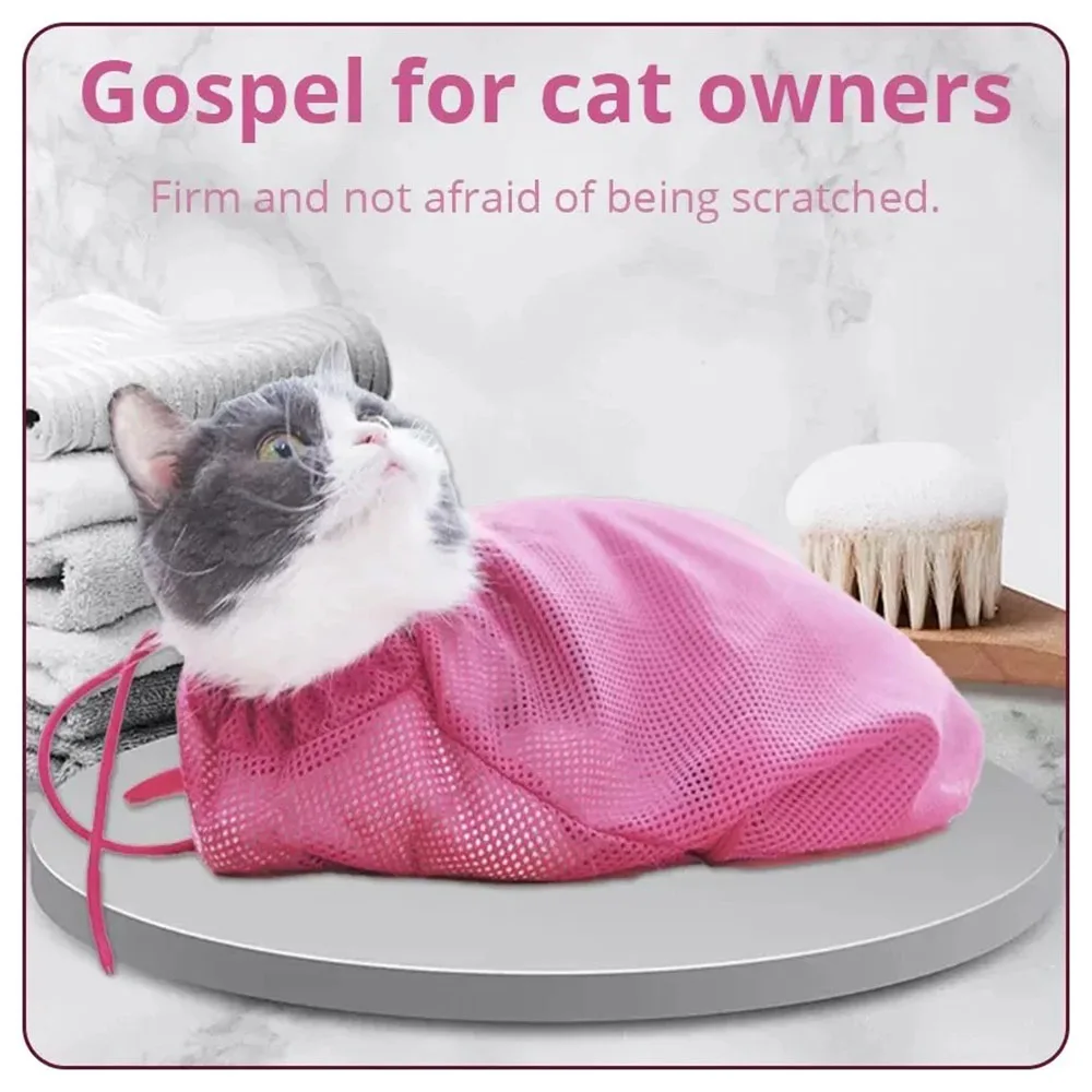 Adjustable Mesh Cat Bathing Bag Anti Scratch Cats Grooming Washing Bags for Pet Nail Trimming Injecting Cat Grooming Massage Bag