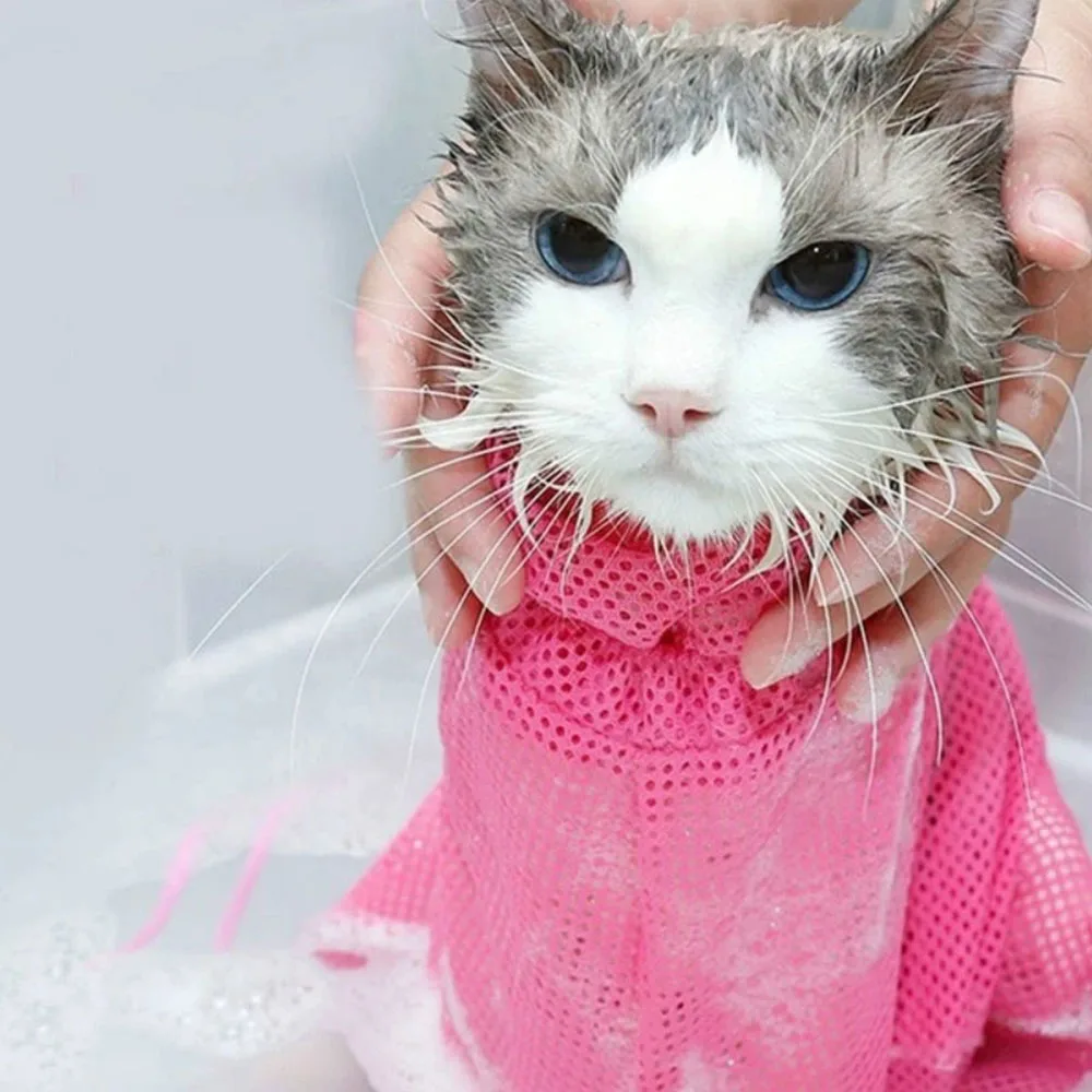 Adjustable Mesh Cat Bathing Bag Anti Scratch Cats Grooming Washing Bags for Pet Nail Trimming Injecting Cat Grooming Massage Bag