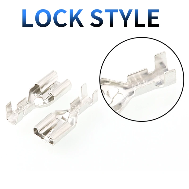 50/100Pcs Electric Wire Connectors Set 4.8/6.3mm With Lock Female and Male Crimp Terminal Connector Brass Silver Car Speaker