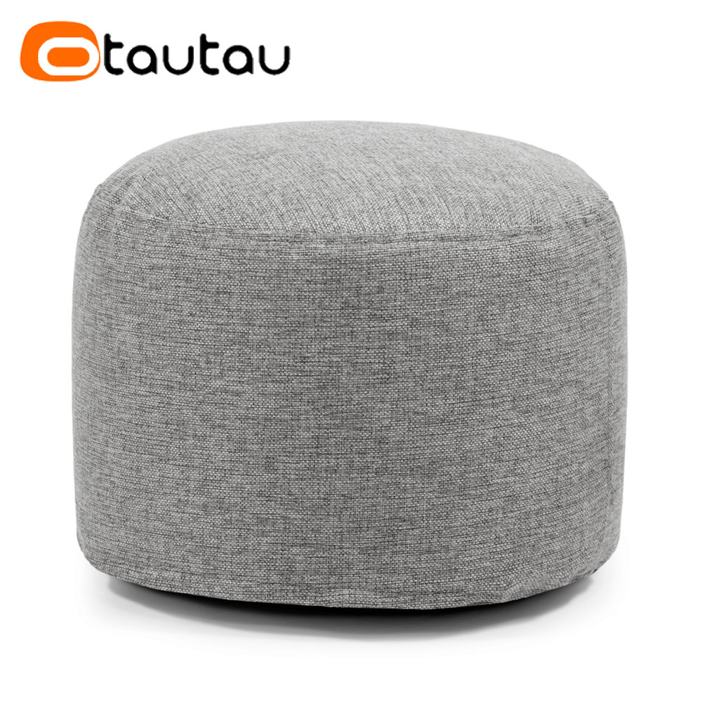 OTAUTAU Round Stool D30cm*H20cm Linen Bean Bag Ottoman with Filling Beanbag Pouf Footstool Tatami Futon Puff JD001