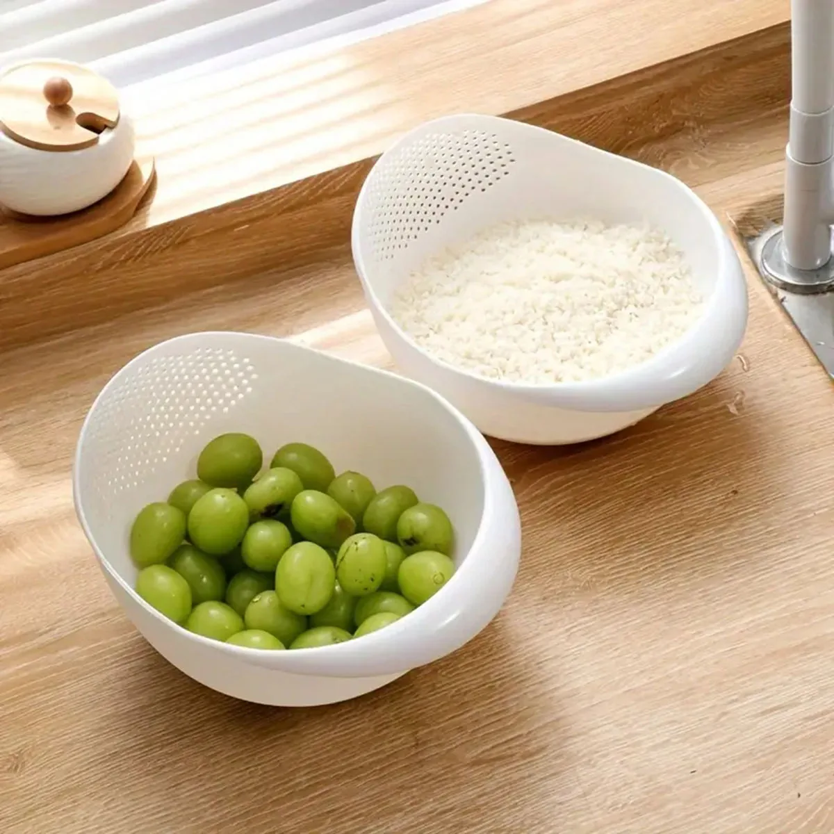 1PC-Silicone Colander Rice Bowl Drain Basket Fruit Bowl Washing Drain Basket with Handle Washing Basket Home Kitchen Organizer