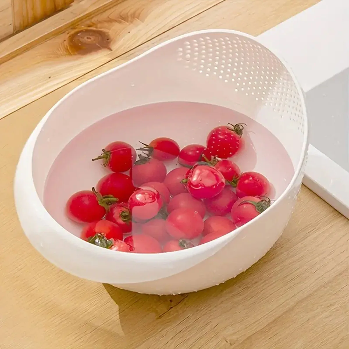 1PC-Silicone Colander Rice Bowl Drain Basket Fruit Bowl Washing Drain Basket with Handle Washing Basket Home Kitchen Organizer