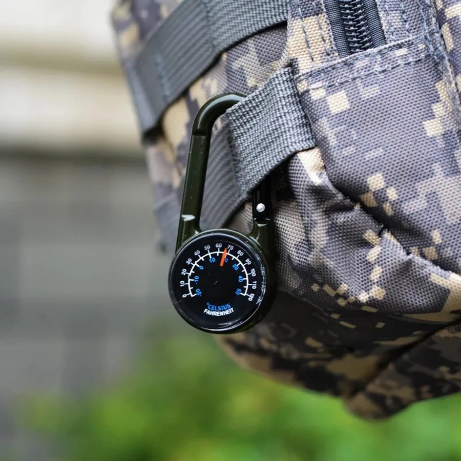 ZHUOHUA 1Pc Compass Thermometer Carabiner 3 in 1 Mini Compass Carabiner Clip Outdoor Hiking Survival Key Ring Double Sided Metal