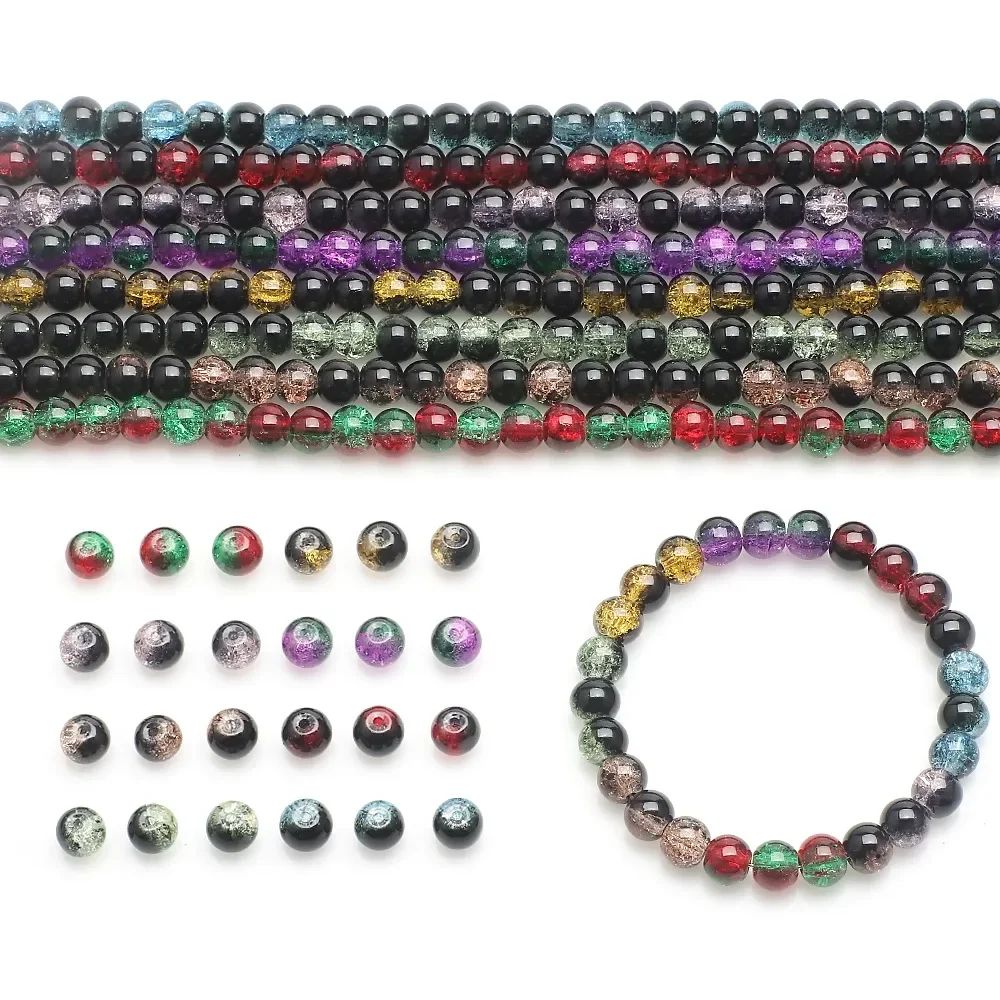 Burst Beads Floral Bead Crystal Glass 8mm100Pcs Two-color Diy Jewelry Accessories Black And Red Christmas Gift Making Materials