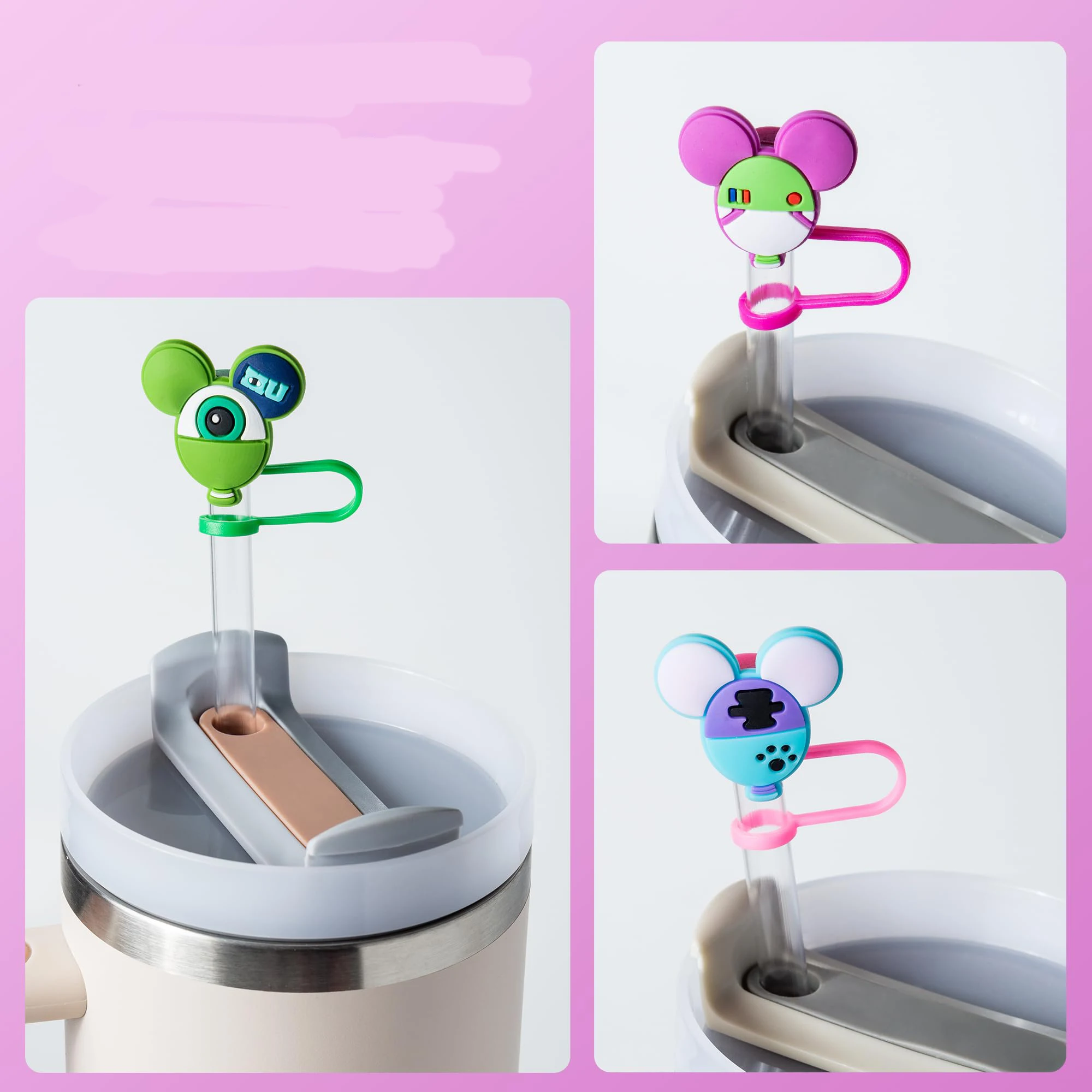 8pcs Cute Mice Straw Covers for Stanley Cup, 0.4in/10mm Diameter Straw Toppers Cap,Compatible with Stanley 20 30&40 0z Cup