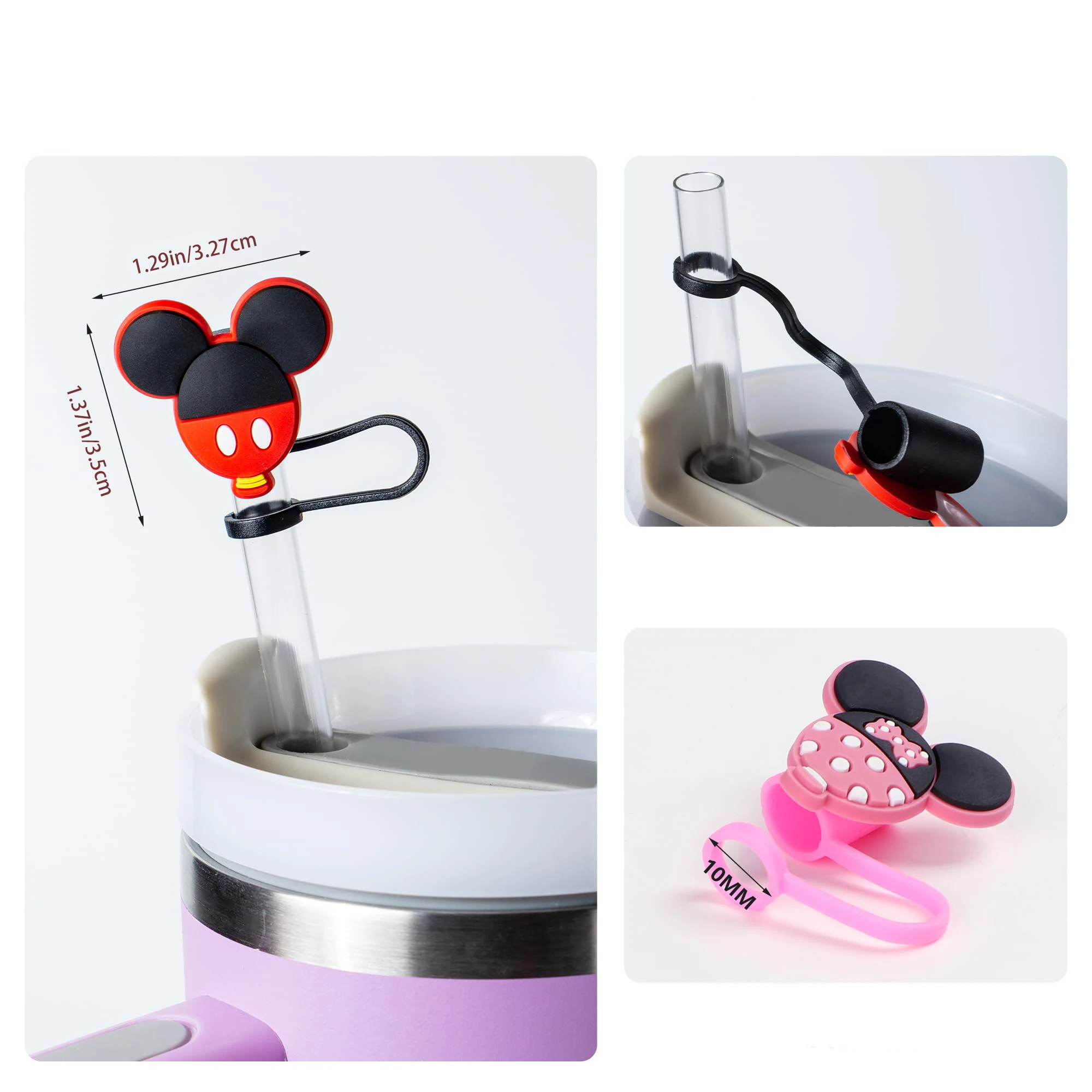 8pcs Cute Mice Straw Covers for Stanley Cup, 0.4in/10mm Diameter Straw Toppers Cap,Compatible with Stanley 20 30&40 0z Cup