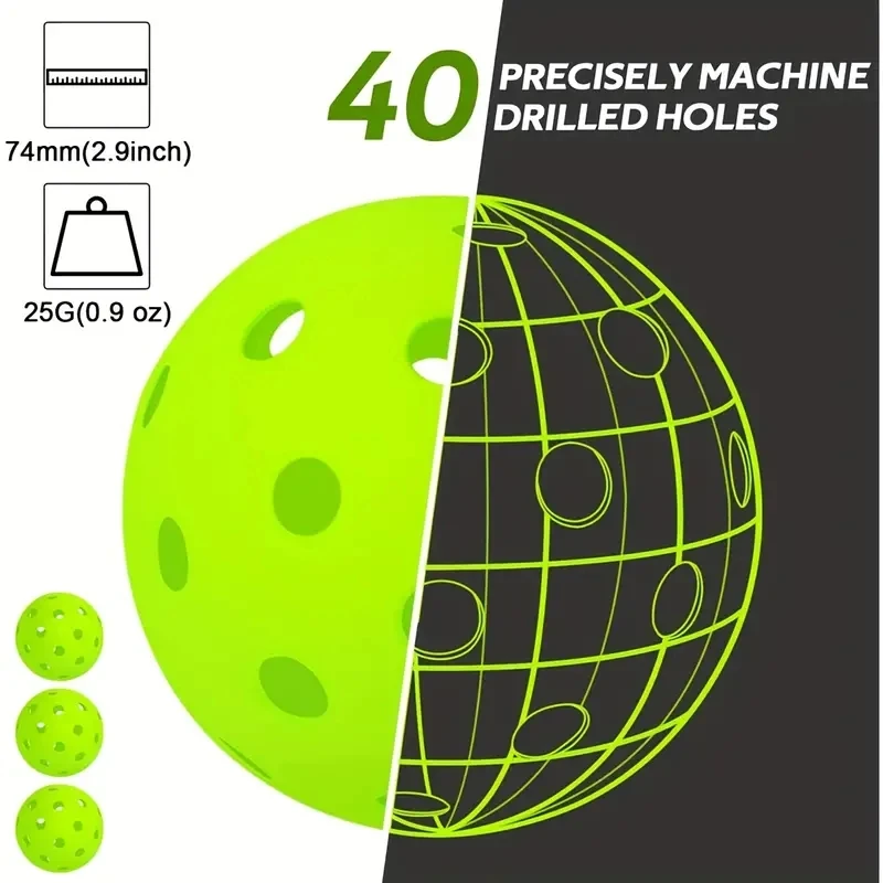 12PCSPickleball BallsDurable & Aerodynamic 40/26 Holes Design Perfect for Competition & TrainingComplete with Storage Mesh Bag