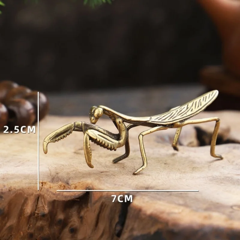 Simulation Brass Mantis Ornament Antique Insect Figurines Miniature Desk Decorations Craft Tea Pet Feng Shui Collectibles