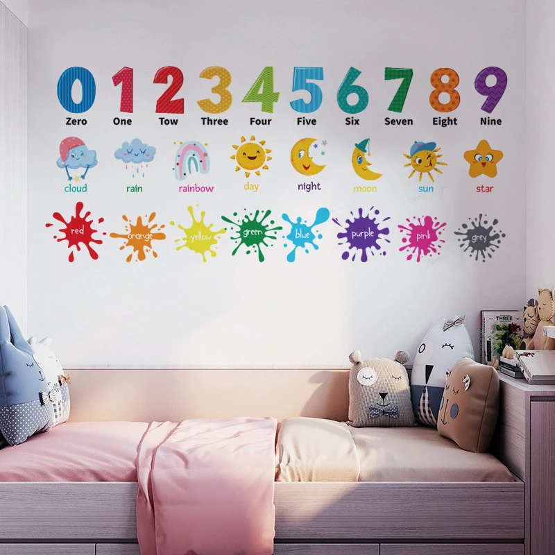 Kids room 3d number wall sticker self adhesive colorful wall art decal kindergarten school decoration