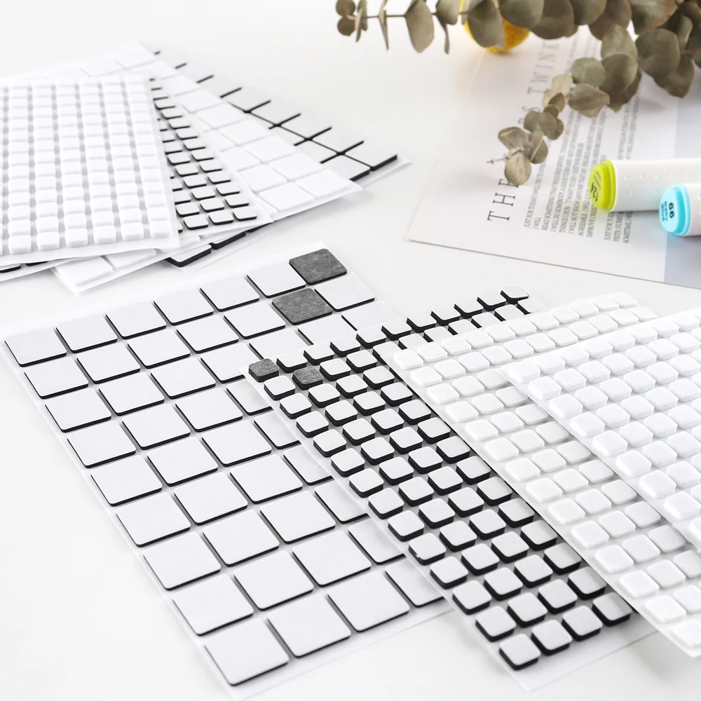 6 Sheets Black White 3D Double Sided Adhesive Foam Square 1-2mm Permanent Sticky Dimensional Adhesives For Card Making Handmade