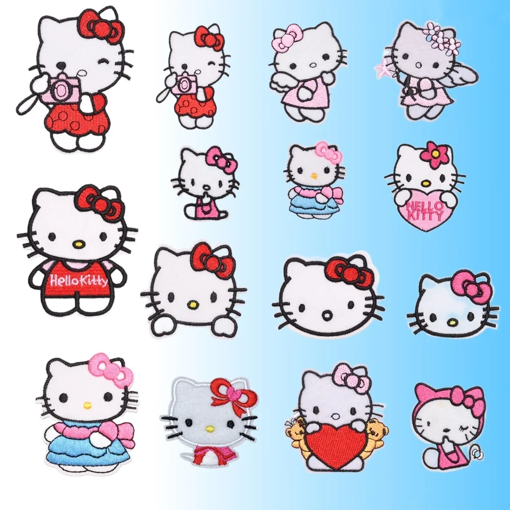 Hello Kitty Patch Kawaii Sanrio Anime Kuromi Melody Patches Embroidered Clothes for Children's Clothing DIY T-shirt Decoration