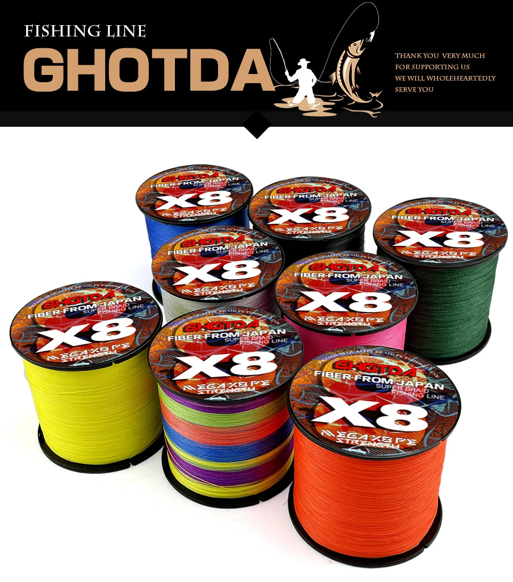 GHOTDA LURE FISH X8 Fishing Lines 300M 100M 8 Strands Braided Wires Multifilament PE Line for Carp Fishing Cord 18LB-78LB Smooth