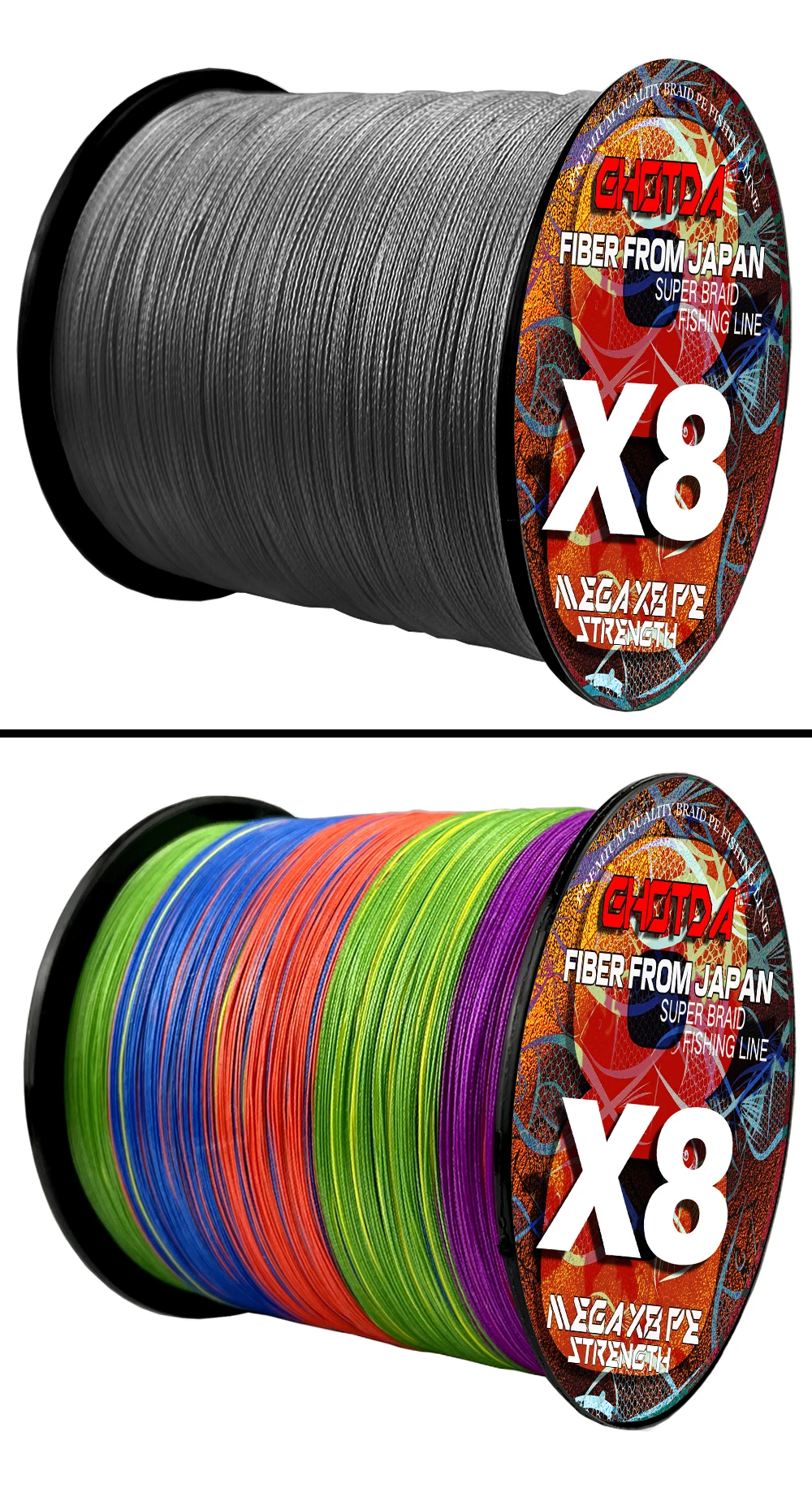 GHOTDA LURE FISH X8 Fishing Lines 300M 100M 8 Strands Braided Wires Multifilament PE Line for Carp Fishing Cord 18LB-78LB Smooth