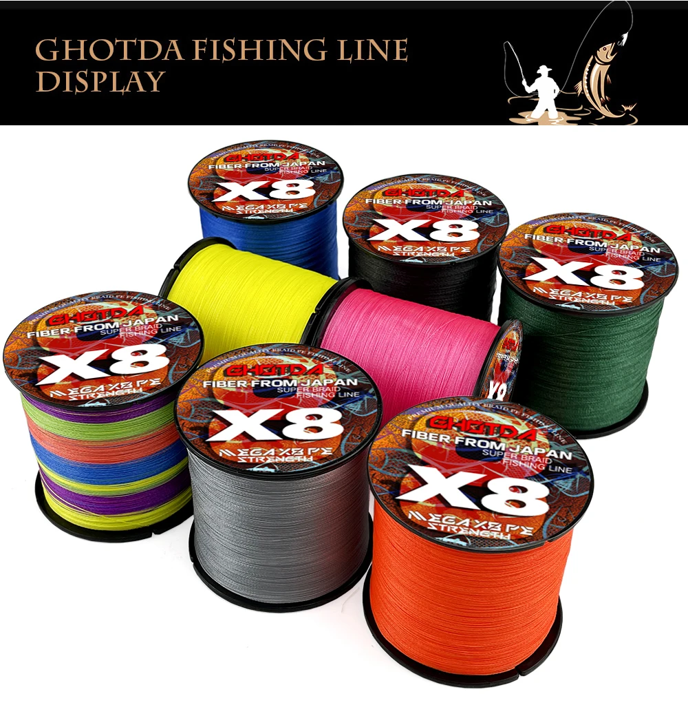 GHOTDA LURE FISH X8 Fishing Lines 300M 100M 8 Strands Braided Wires Multifilament PE Line for Carp Fishing Cord 18LB-78LB Smooth