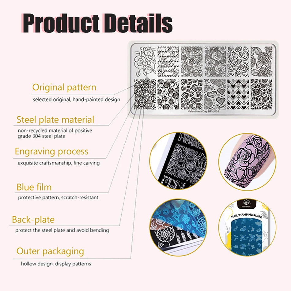 BORN PRETTY Bridal Lace Nail Art Templates Butterfly Flower Leaves Geometry Stamping Plates DIY Image Printing Stencil Tools