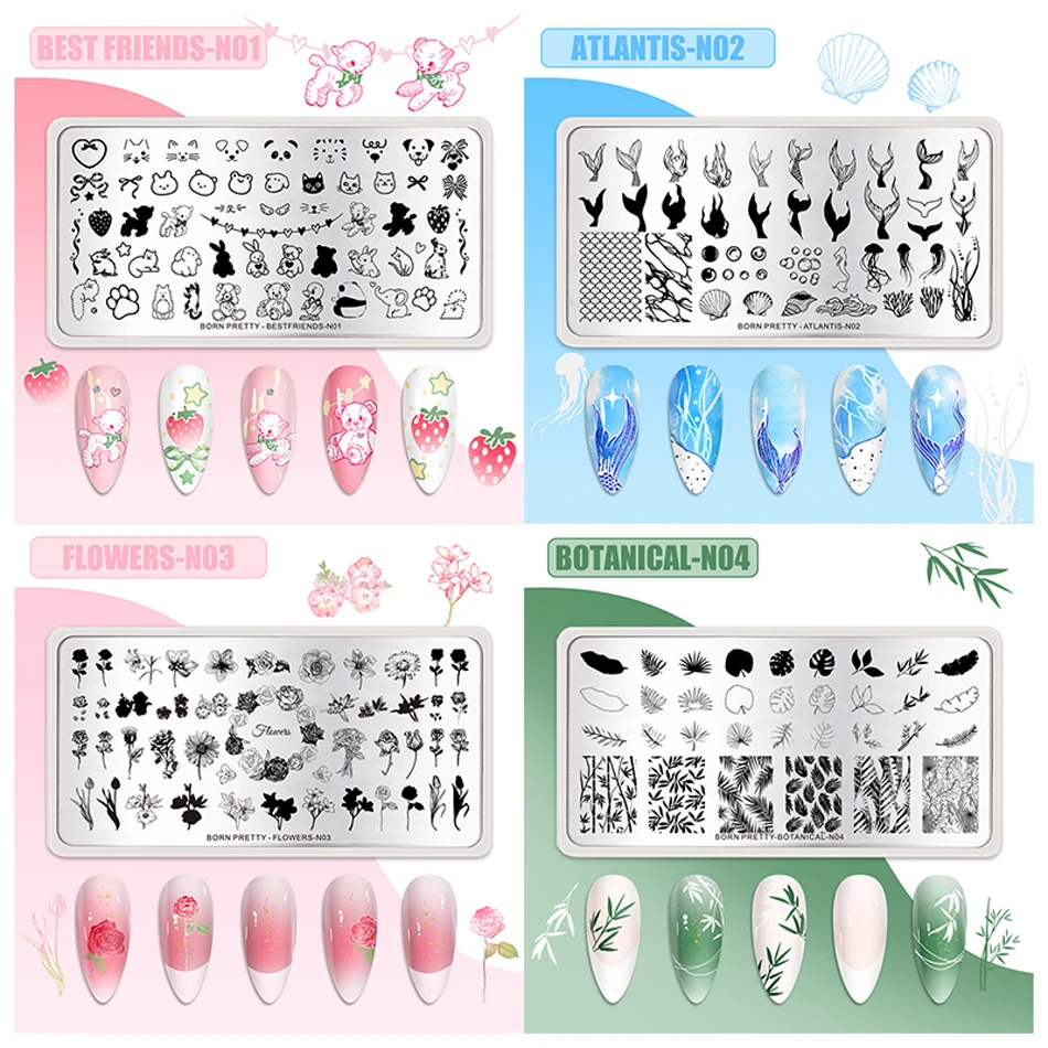 BORN PRETTY Bridal Lace Nail Art Templates Butterfly Flower Leaves Geometry Stamping Plates DIY Image Printing Stencil Tools