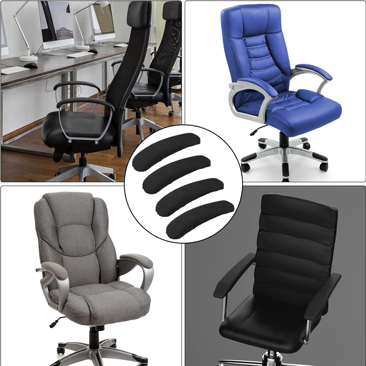 1 Pair Office Chair-Arm Cover Dustproof Stretchable Stain Resistant Spandex Stretch Computer Chair Arm Slipcover
