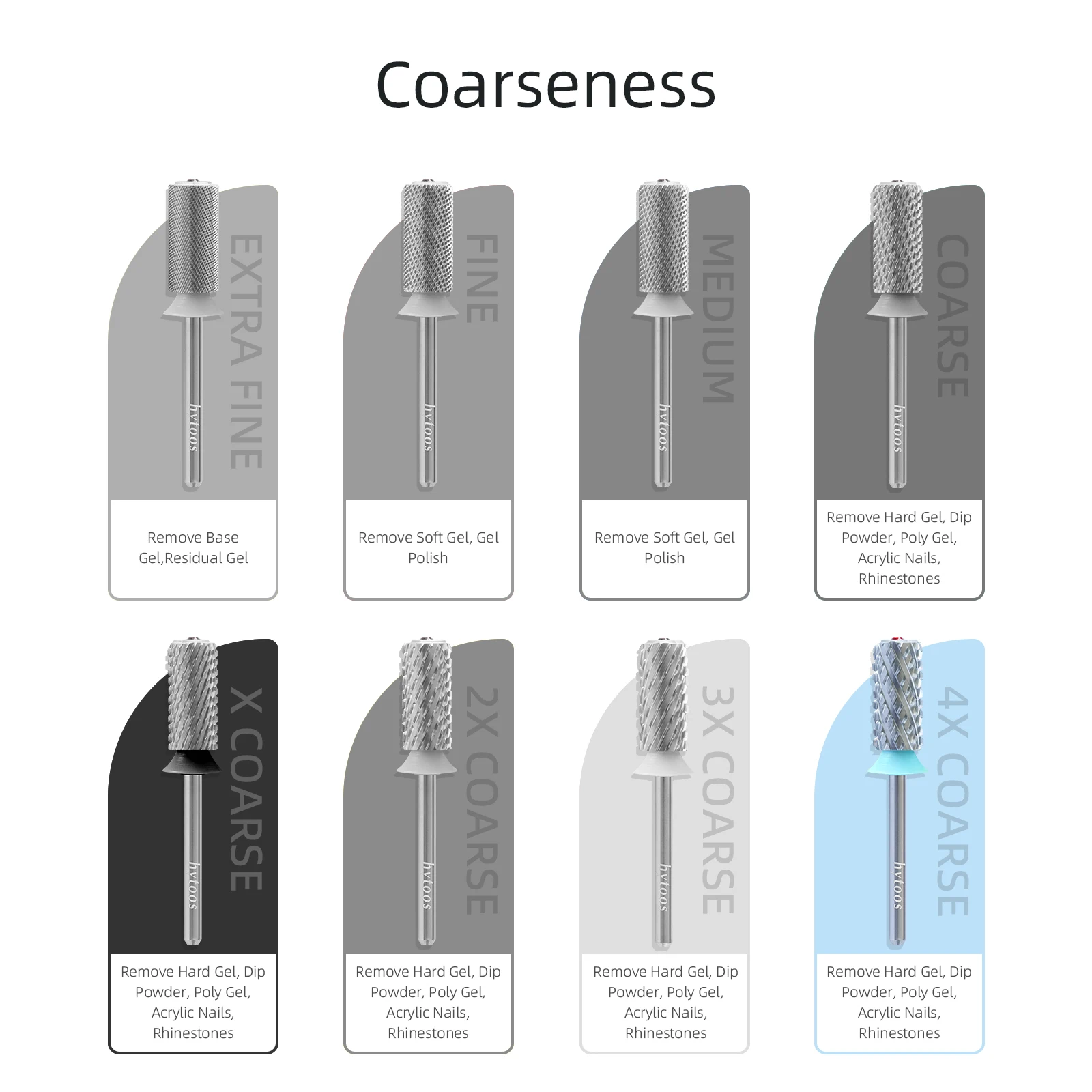 HYTOOS 4XC Carbide Acrylic Nail Drill Bits Chrome Crystal Top Large Barrel Nail Bit Remove Hard Gel Nail Tech Tool