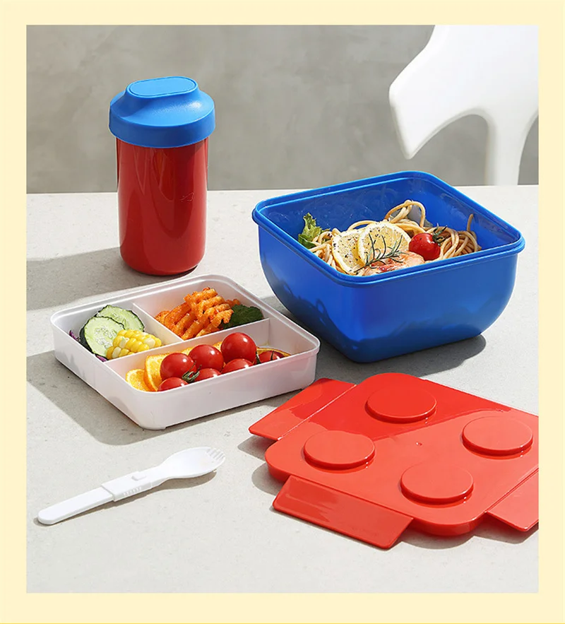 JUSTINLAU Portable Sealed Lunch Box Color Building Blocks Splicing Children's Student Bento Box Fruit Salad Storage Container
