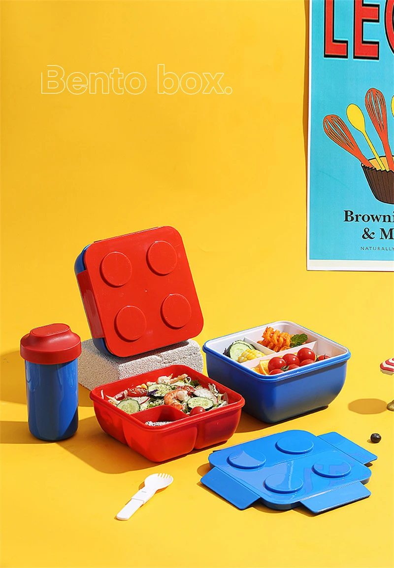 JUSTINLAU Portable Sealed Lunch Box Color Building Blocks Splicing Children's Student Bento Box Fruit Salad Storage Container
