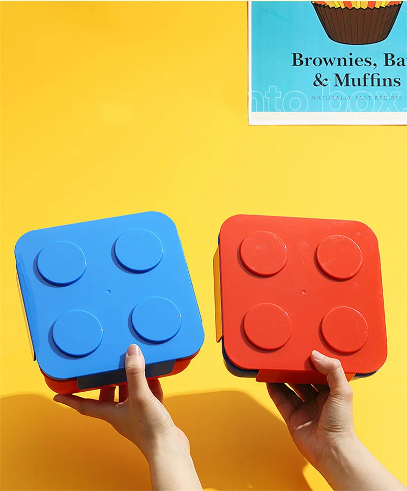 JUSTINLAU Portable Sealed Lunch Box Color Building Blocks Splicing Children's Student Bento Box Fruit Salad Storage Container