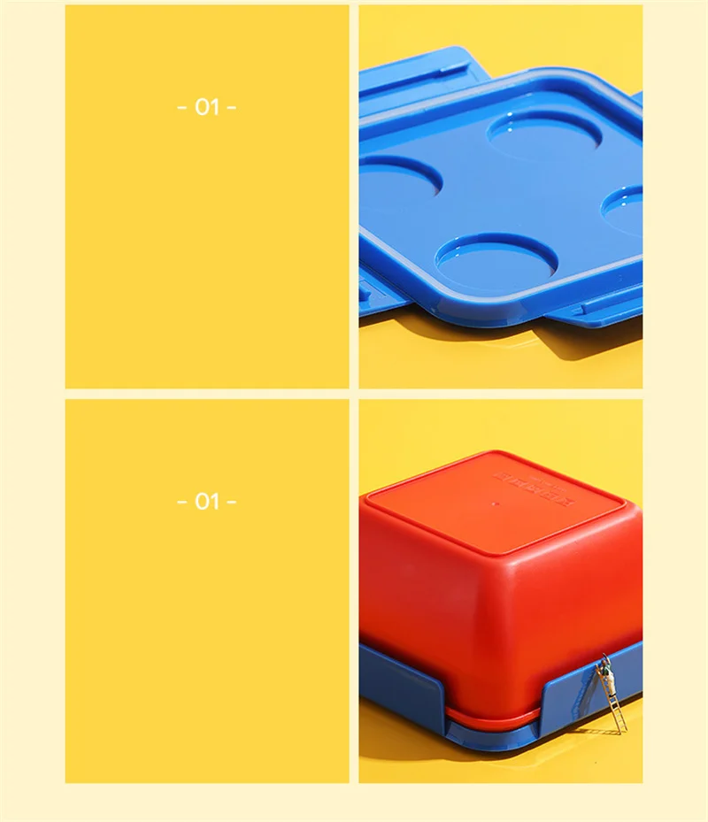 JUSTINLAU Portable Sealed Lunch Box Color Building Blocks Splicing Children's Student Bento Box Fruit Salad Storage Container