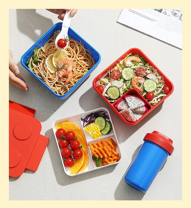 JUSTINLAU Portable Sealed Lunch Box Color Building Blocks Splicing Children's Student Bento Box Fruit Salad Storage Container