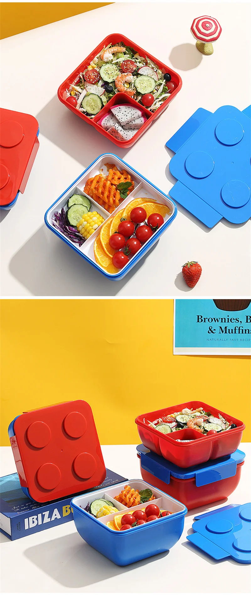 JUSTINLAU Portable Sealed Lunch Box Color Building Blocks Splicing Children's Student Bento Box Fruit Salad Storage Container