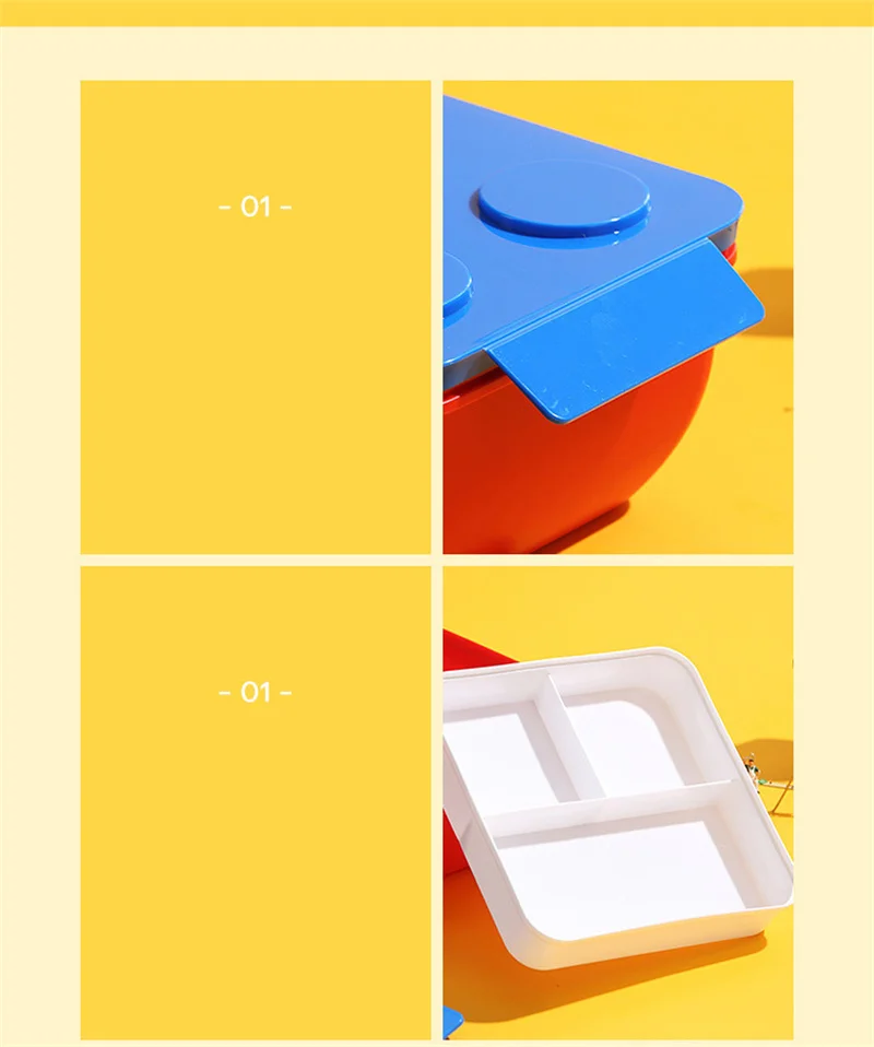 JUSTINLAU Portable Sealed Lunch Box Color Building Blocks Splicing Children's Student Bento Box Fruit Salad Storage Container