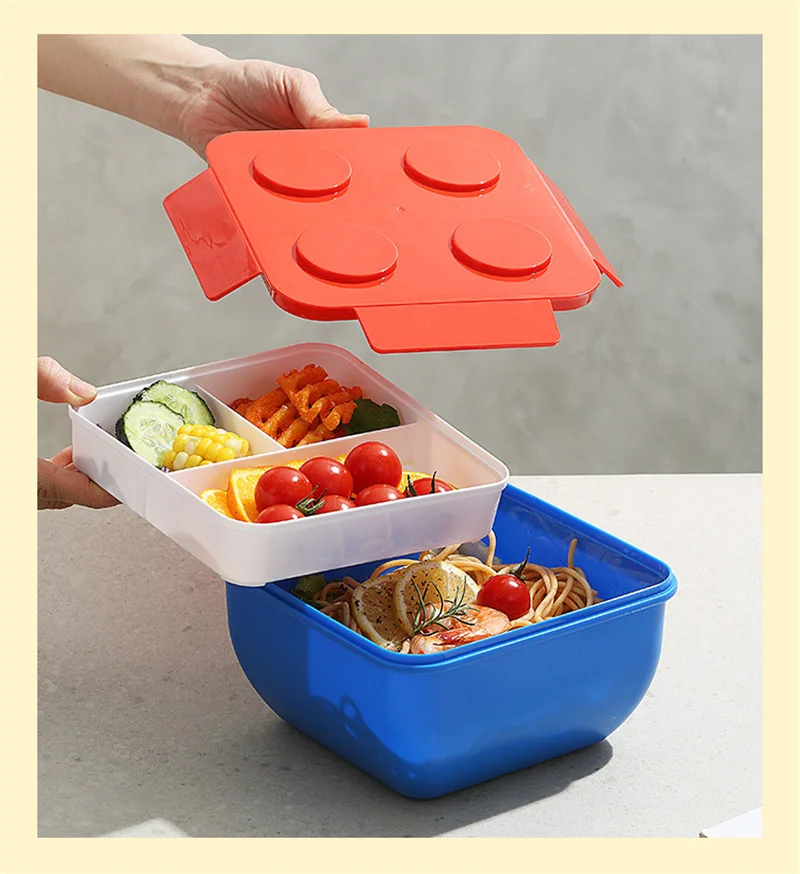 JUSTINLAU Portable Sealed Lunch Box Color Building Blocks Splicing Children's Student Bento Box Fruit Salad Storage Container