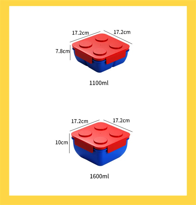 JUSTINLAU Portable Sealed Lunch Box Color Building Blocks Splicing Children's Student Bento Box Fruit Salad Storage Container
