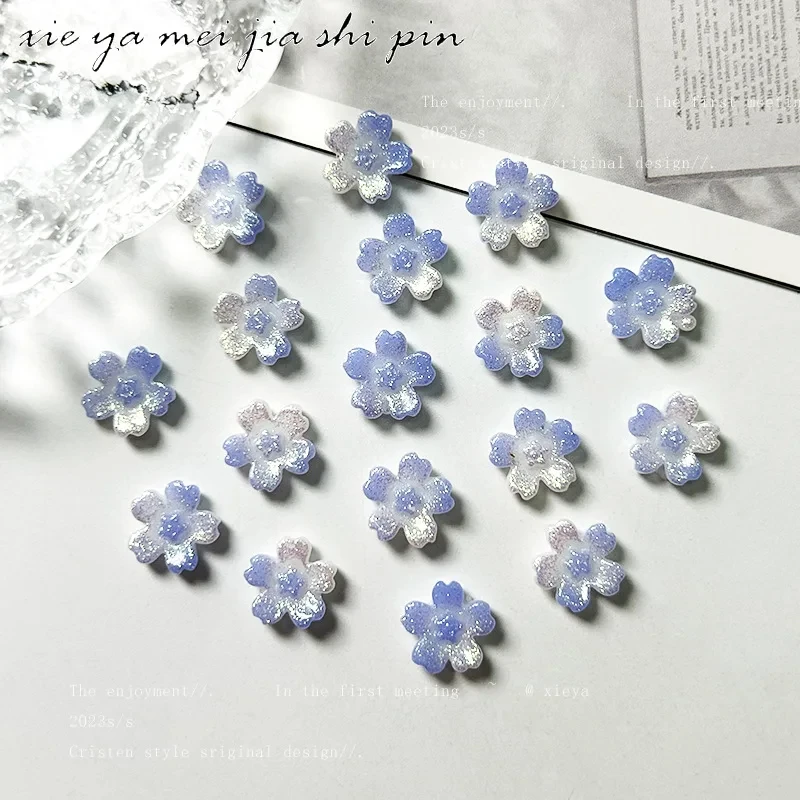 50pcs New Blue Series Nail Accessories Elegant Night Glow Flower Moon Butterfly Nail Charms Jewelry Mixed DIY Cute Nail Art Deco