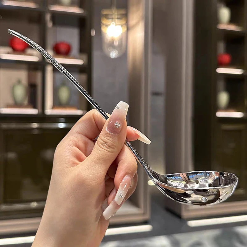 Stainless Steel Soup Ladle Deep Large Capacity Mirror Polished Serving Spoon for Ramen Rice Soup, Solid & Slotted Bowl