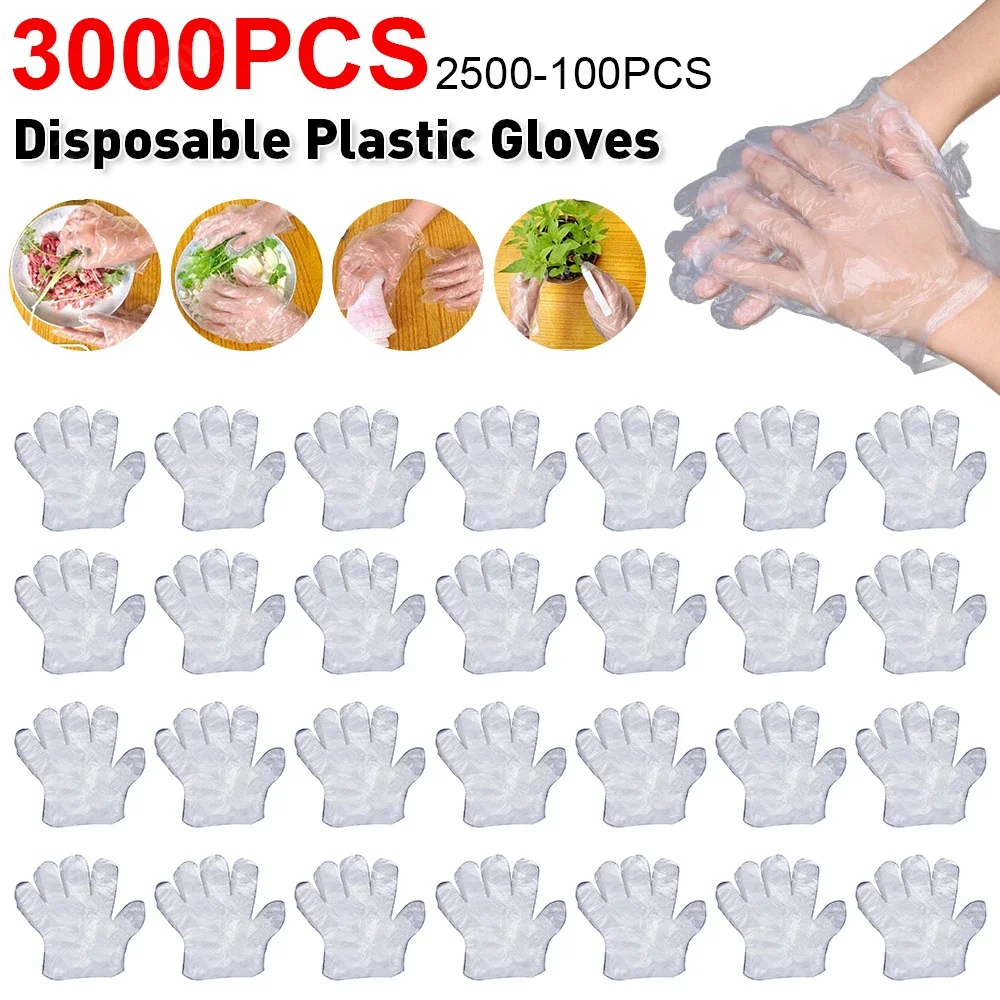 3000-100pcs Disposable Gloves Plastic Gloves Transparent Kitchen Bathroom Cleaning Gloves For DIY Cooking Kitchen Accessories