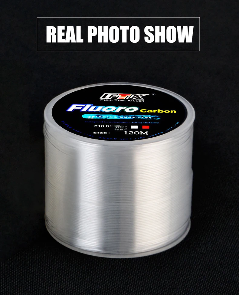 FTK 120m Fishing Line 0.2mm-0.6mm 7.15LB-45LB Fluorocarbon Coating Treatment Process Carbon Surface Nylon Molecules
