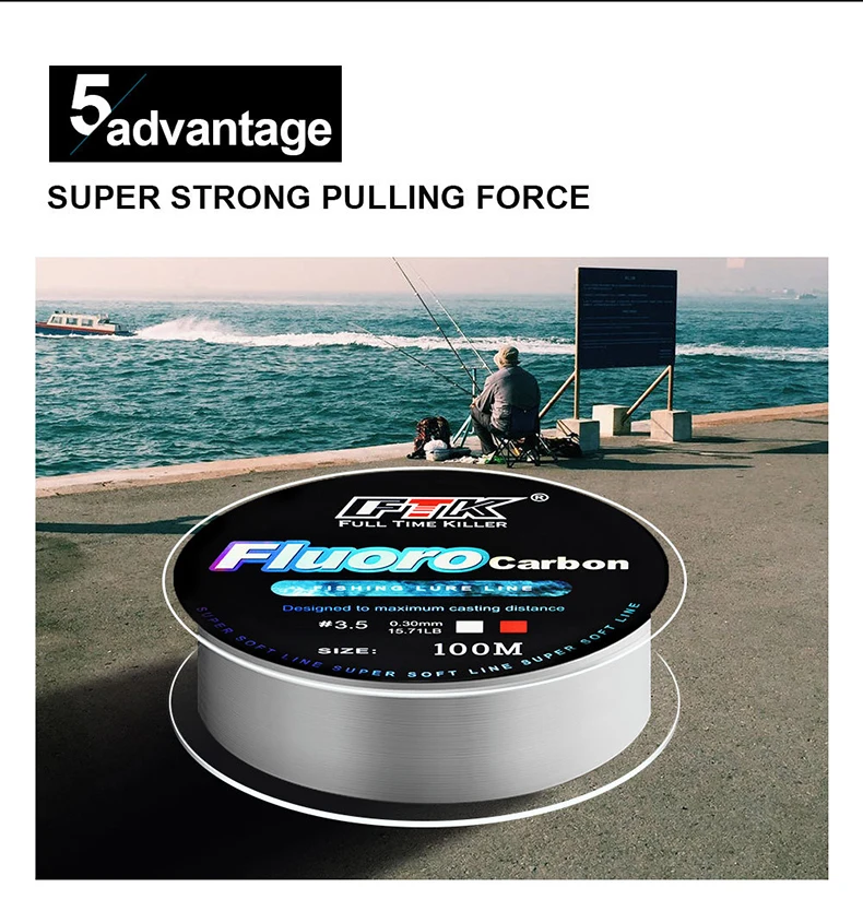 FTK 120m Fishing Line 0.2mm-0.6mm 7.15LB-45LB Fluorocarbon Coating Treatment Process Carbon Surface Nylon Molecules