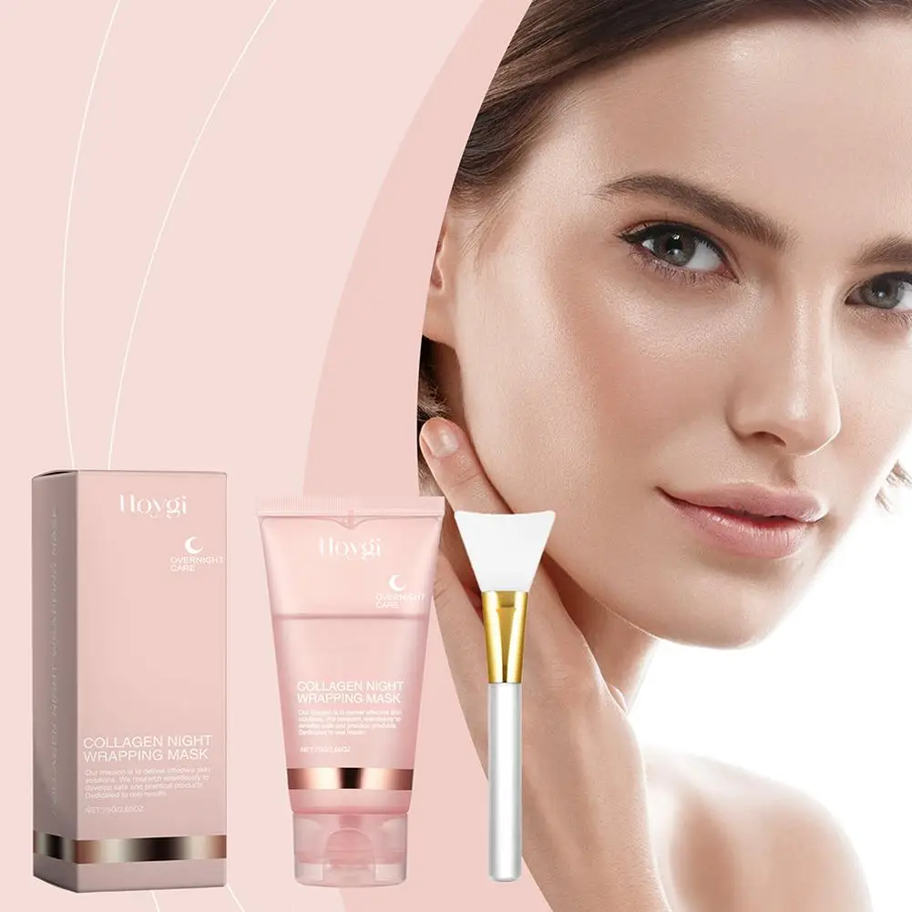 Collagen Overnight Wrapping Peel Off Facial Mask, Korean Collagen Night Wrapping Mask Deeply Hydrates Night Care Mask Cream 75ml