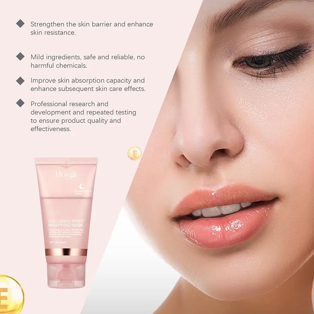 Collagen Overnight Wrapping Peel Off Facial Mask, Korean Collagen Night Wrapping Mask Deeply Hydrates Night Care Mask Cream 75ml