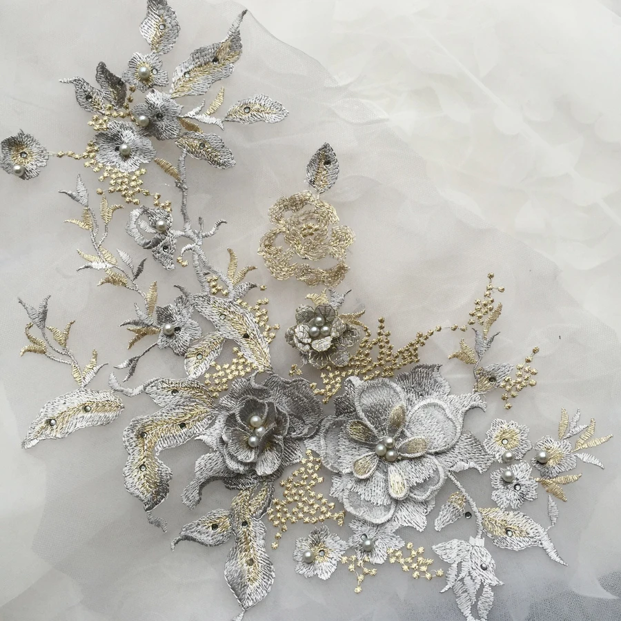 3D Embroidered Sewing On Patches For Clothing Flower Lace Patch Wedding Party Gown Bridal Dress Fabric Appliques DIY Repair