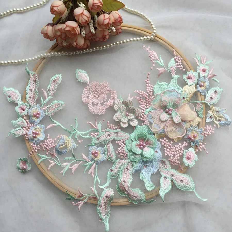 3D Embroidered Sewing On Patches For Clothing Flower Lace Patch Wedding Party Gown Bridal Dress Fabric Appliques DIY Repair