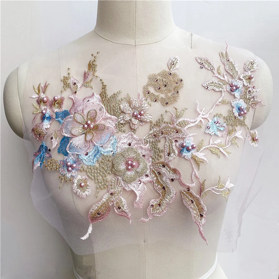 3D Embroidered Sewing On Patches For Clothing Flower Lace Patch Wedding Party Gown Bridal Dress Fabric Appliques DIY Repair