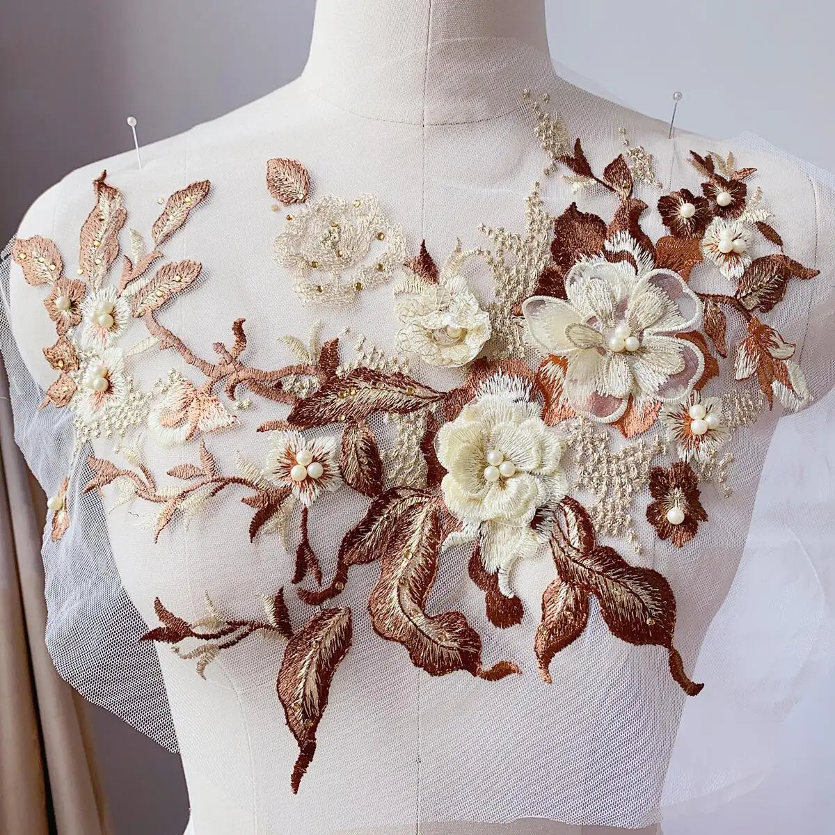 3D Embroidered Sewing On Patches For Clothing Flower Lace Patch Wedding Party Gown Bridal Dress Fabric Appliques DIY Repair