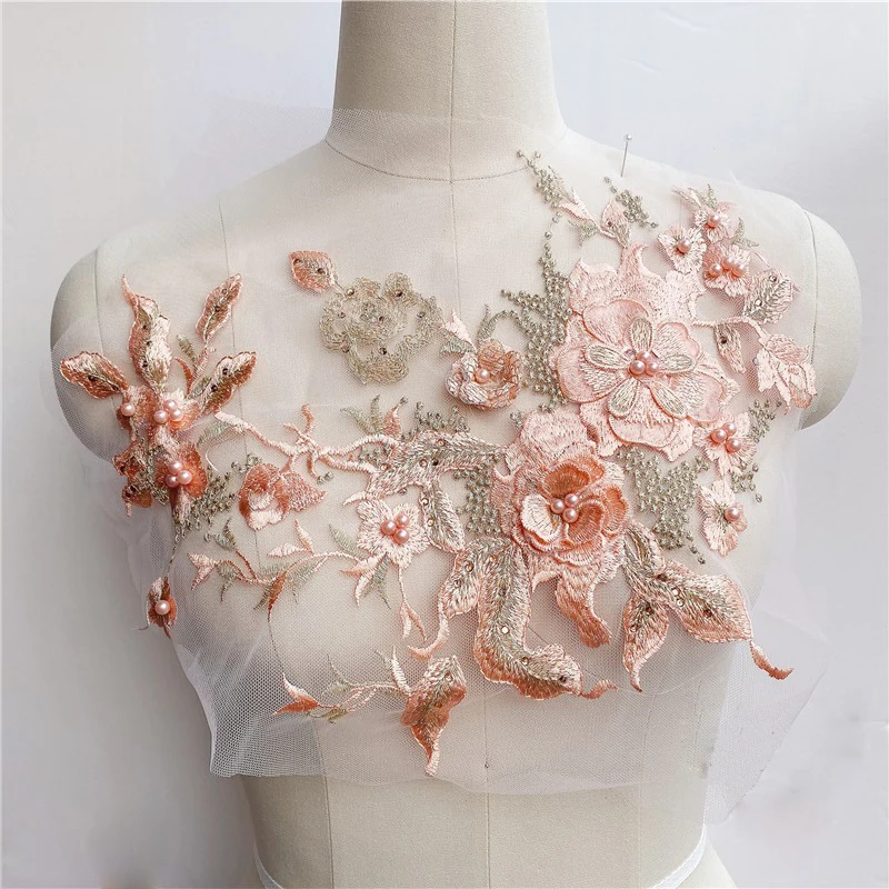 3D Embroidered Sewing On Patches For Clothing Flower Lace Patch Wedding Party Gown Bridal Dress Fabric Appliques DIY Repair