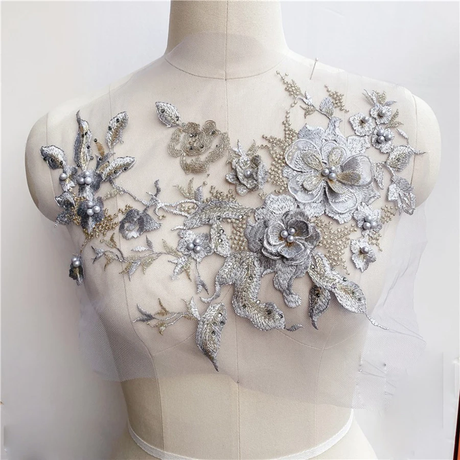 3D Embroidered Sewing On Patches For Clothing Flower Lace Patch Wedding Party Gown Bridal Dress Fabric Appliques DIY Repair