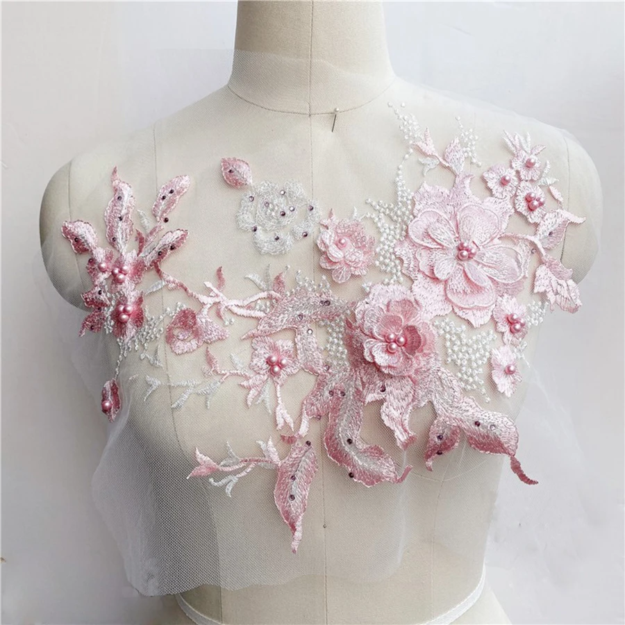 3D Embroidered Sewing On Patches For Clothing Flower Lace Patch Wedding Party Gown Bridal Dress Fabric Appliques DIY Repair
