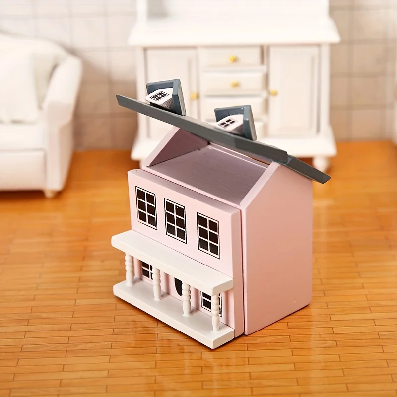 Mini Furniture Pink Blue Wall Grey Top Cute Pocket Villa Small House Mini Furniture Set Perfect Doll House Accessories