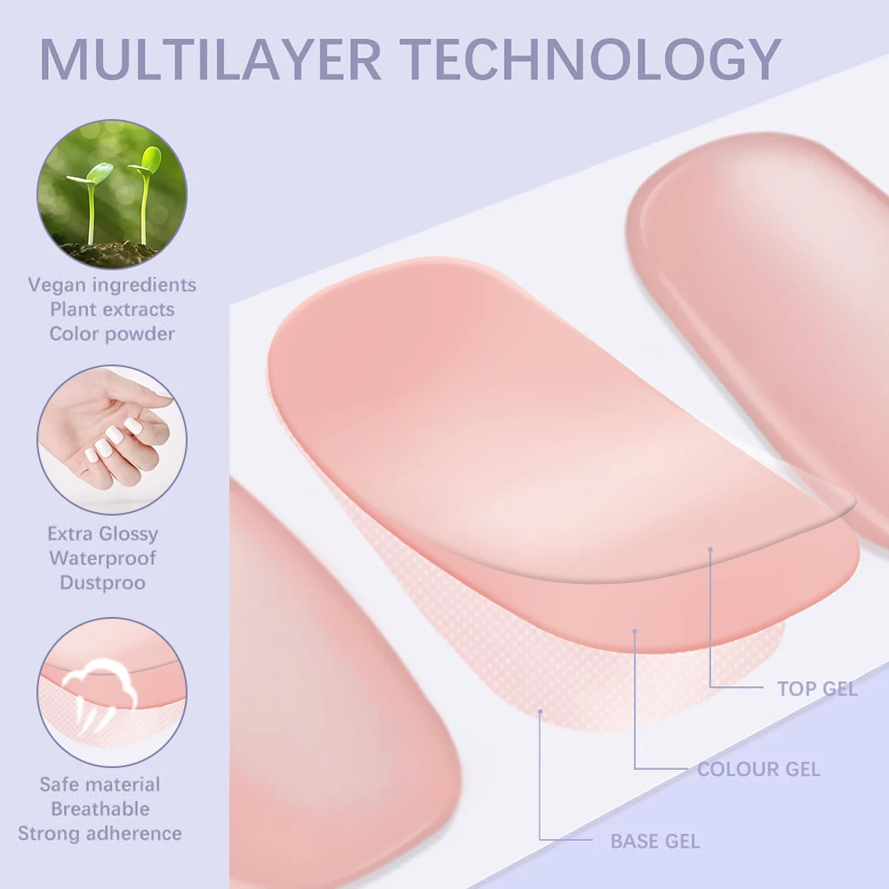 16Tips Semi-Cured Gel Nail Sticker Pure Color UV/LED Lamp Gel Nail Polish Wraps Long-Lasting Full Cover Gel Sticker Nail Decor##