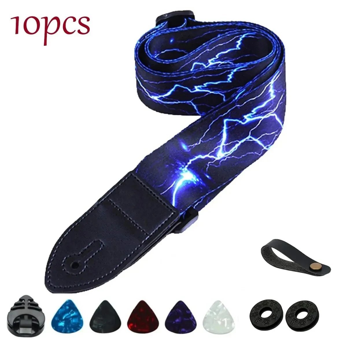 10pcs Guitar Strap for Electric Bass and Acoustic Guitars Include 5 Guitar Picks and 1 Hold and 2 Washers, Gift for Guitarists