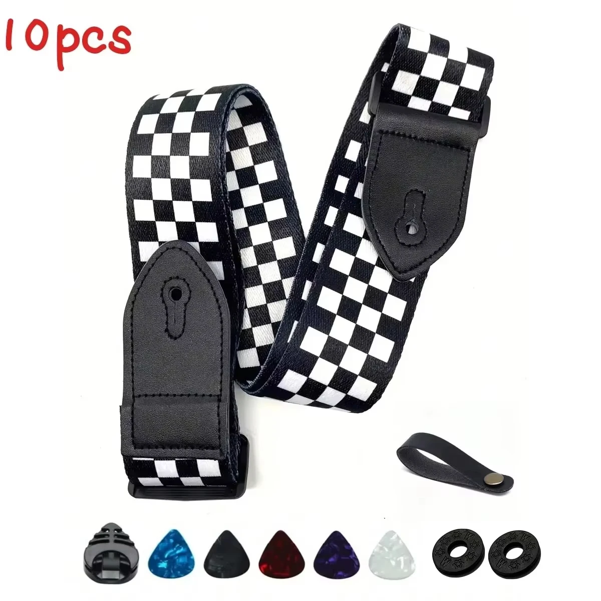 10pcs Guitar Strap for Electric Bass and Acoustic Guitars Include 5 Guitar Picks and 1 Hold and 2 Washers, Gift for Guitarists