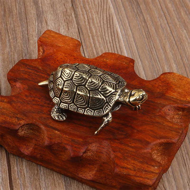 Pure Copper Turtle Statue Vintage Brass Tortoise Figurines Desktop Feng Shui Ornament Miniatures Antique Tea Pet Crafts Gifts
